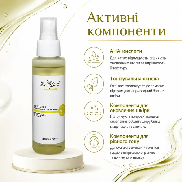 Стимулюючий відлущувальний тонік для обличчя з АНА-кислотами Fresh Toner Beautyhall 100 мл - зображення 4