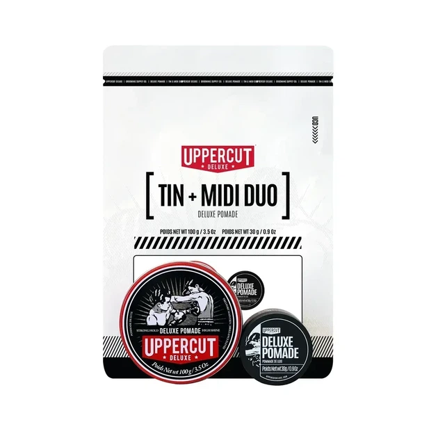 Подарунковий набір Uppercut Deluxe Tin & Midi Duo Deluxe Pomade 100 г + 30 г для укладання волосся, сильна фіксація, блиск - зображення 6