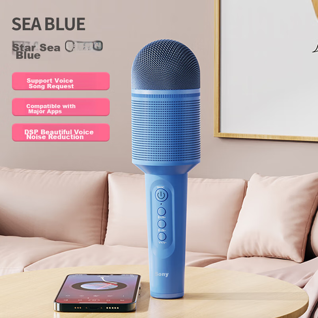 Микрофон Soaiy MC8AI беспроводной для караоке, Bluetooth, звездно-синий - изображение 4