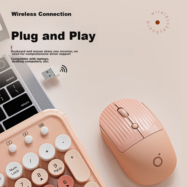 Комплект бездротової клавіатури та миші EWEADN V96, ретро-панк, мембранна, безшумна, 104 клавіші, для офісу та ігор - зображення 4