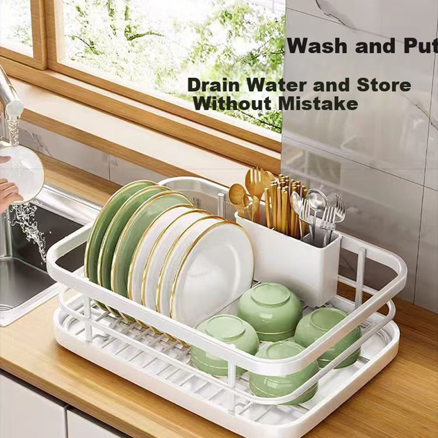 Сушилка для посуды Jingyan Kitchen, подставка для мисок с дренажными отверстиями, органайзер для столовых приборов, сушилка для посуды, настольная полка для хранения мисок и тарелок. - изображение 9