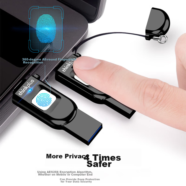 Флешка ThinkPlus Lenovo TFU301 128ГБ USB 3.0 Type-C с шифрованием отпечатка пальца - изображение 4