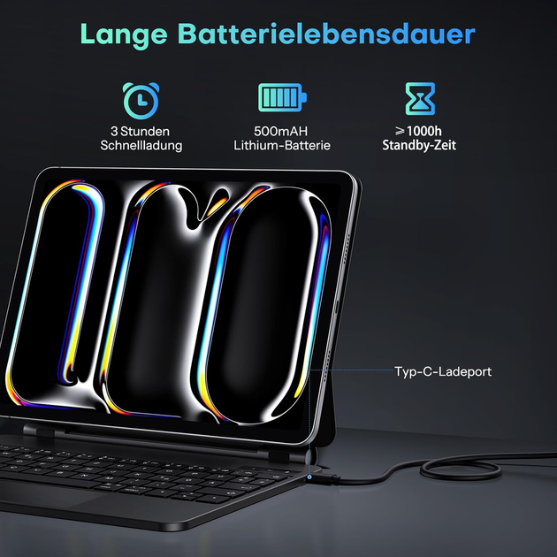 Чехол-клавиатура OMOTON Magic Keyboard для iPad Pro 11 M4 (2024) беспроводная с подсветкой и трекпадом Black - Фото 8 Чехол-клавиатура OMOTON Magic Keyboard для iPad Pro 11 M4 (2024) беспроводная с подсветкой и трекпадом Black - изображение 8