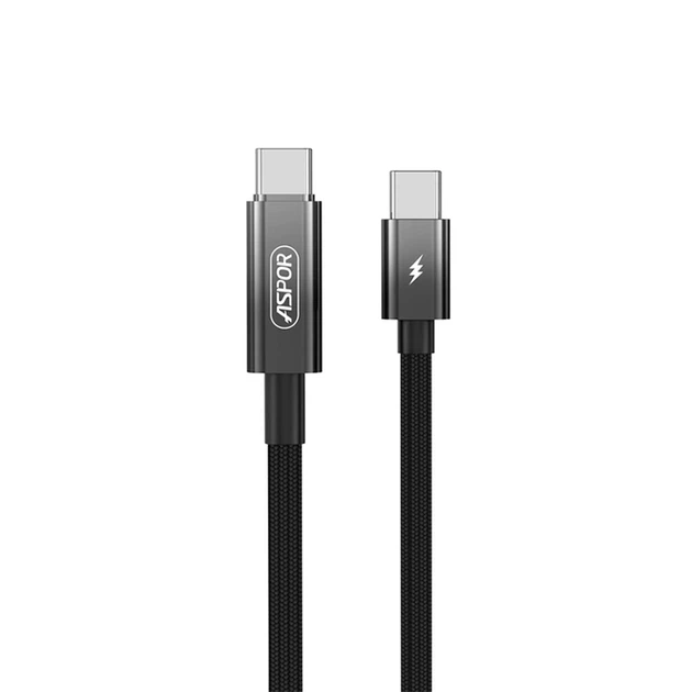 Кабель Aspor A089 Nylon Cable Wattage Display Type-C - Type-C 100W/1м- чорний - Фото 2 Кабель Aspor A089 Nylon Cable Wattage Display Type-C - Type-C 100W/1м- чорний - зображення 2