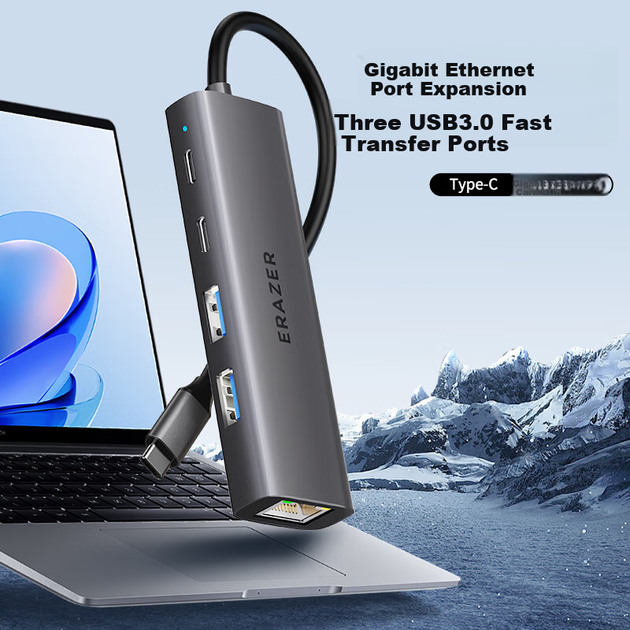 Док-станция расширения Lenovo Yinengzhe Type-C, адаптер Gigabit Ethernet, сетевой кабель-конвертер, разветвитель, универсальный USB-адаптер для компьютеров, ноутбуков и настольных компьютеров Lenovo. - изображение 4