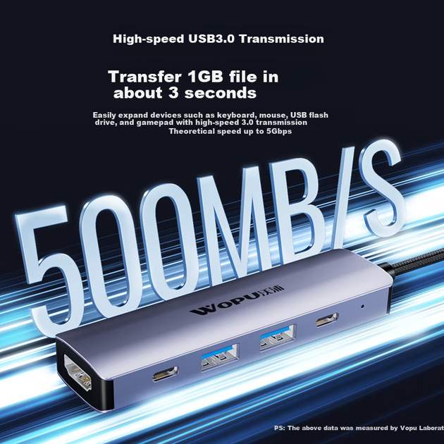 Док-станция расширения WOPU Type-C — HDMI, док-станция расширения 4K60Hz, многопортовый USB-конвертер, адаптер-разветвитель для Apple MacBook, ноутбуков Huawei, смартфонов, планшетов iPad. - изображение 8