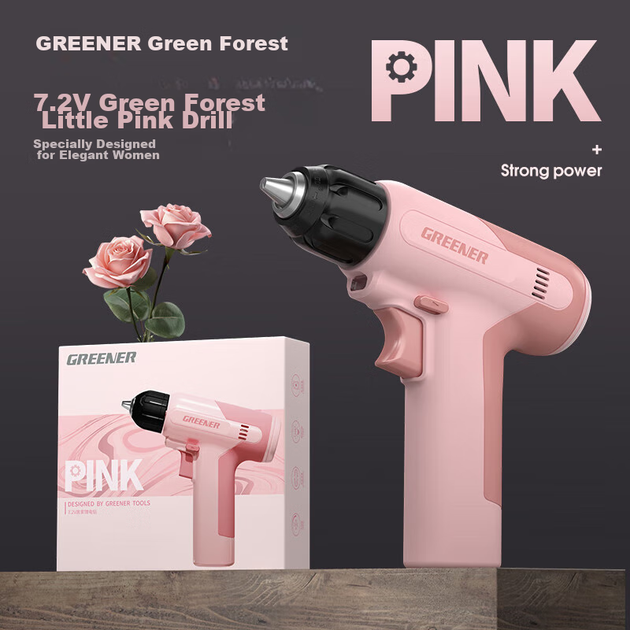 Ручная дрель GREENER Pink Diamond 7.2v для женщин, домашняя дрель-пистолет на литиевой батарее, роторное сверление отверстий 7.2v - изображение 4