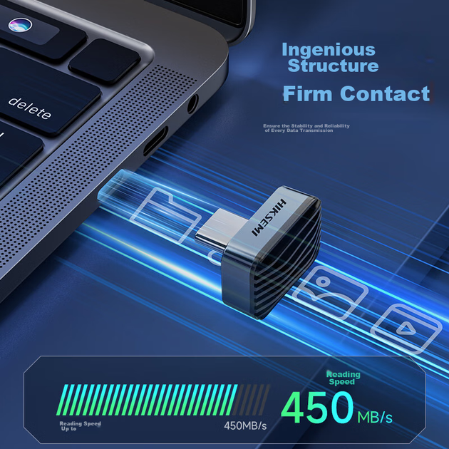 Флеш-накопичувач HIKVISION 256 ГБ Type-C для телефону, Compact F450, швидкість читання 450 МБ/с, високошвидкісний USB-накопичувач C-порту для автомобільних розваг, сумісний з комп'ютерами та планшетами Apple, універсальний флеш-накопичувач великої ємності - изображение 6