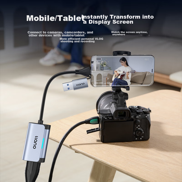 Відеокарта Llano HDMI, вхід високої чіткості 4K, сумісна з Switch/NS/PS5/4, для ігрових телефонів та камер, пряма трансляція та запис, пристрій захоплення з двома виходами USB 3.0/Type-C для комп'ютера - изображение 9