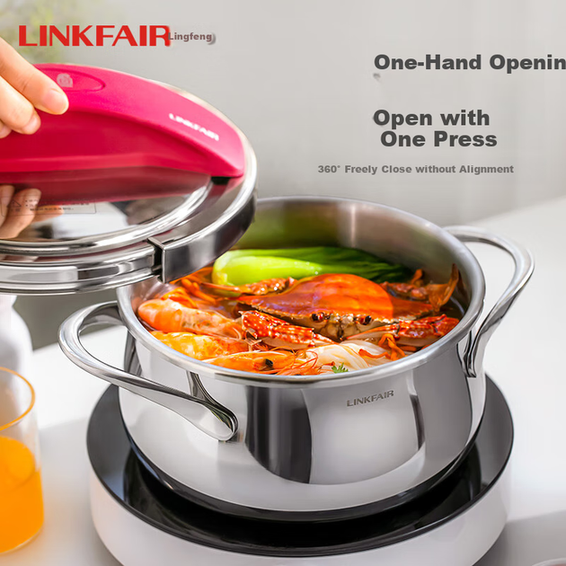 Скороварка LINKFAIR, побутова вибухобезпечна каструля під тиском з нержавіючої сталі, маленька міні-кнопка, що відкривається та закривається одним дотиком, для газових та індукційних плит - зображення 5