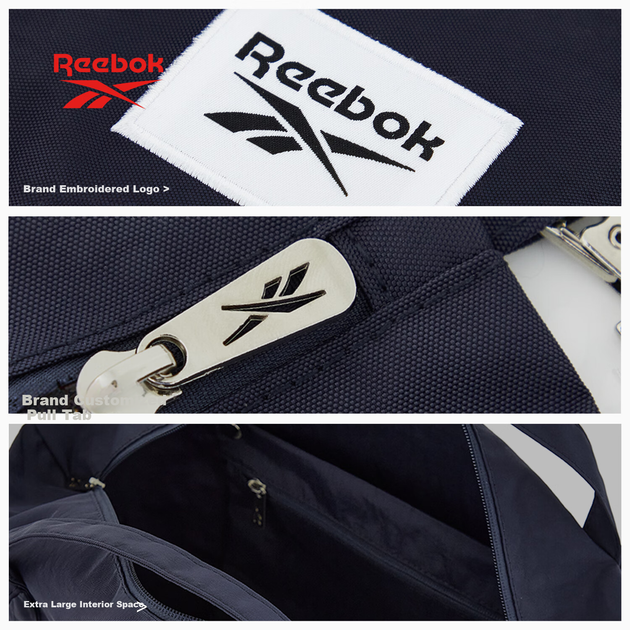 Сумка Reebok, легка водостійка дорожня сумка, сумка через плече великої місткості, спортивна сумка для чоловіків та жінок, синьо-чорний колір - зображення 10