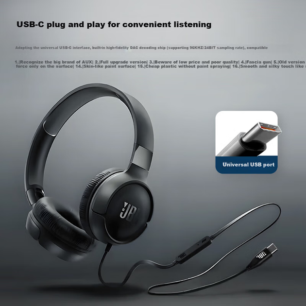 Наушники JBL Tune 520C Wired USB-C Blue - Фото 6 Наушники JBL Tune 520C Wired USB-C Blue - изображение 6