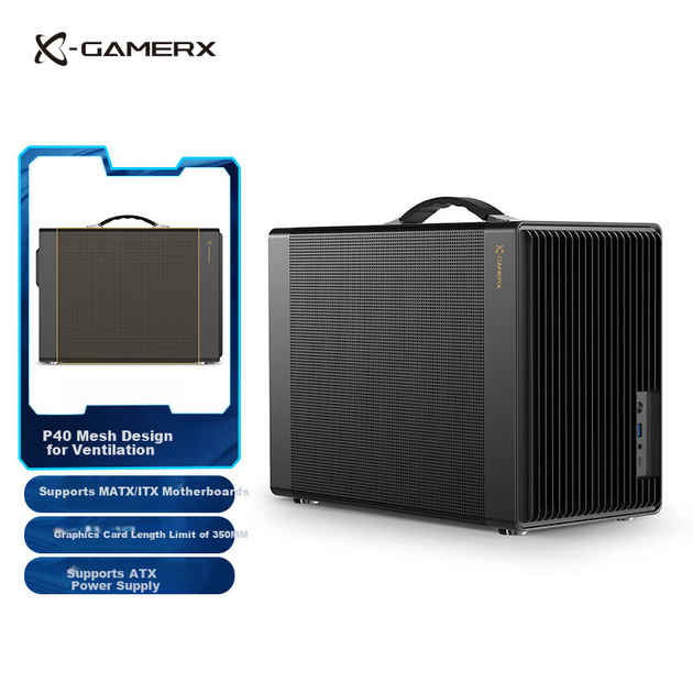 Корпус PowerTrain Unknown Player P40 Black MATX для настільного комп'ютера, підставка, портативний кишеньковий корпус із сітчастою вентиляцією, довжина відеокарти обмежена 350 мм - изображение 4