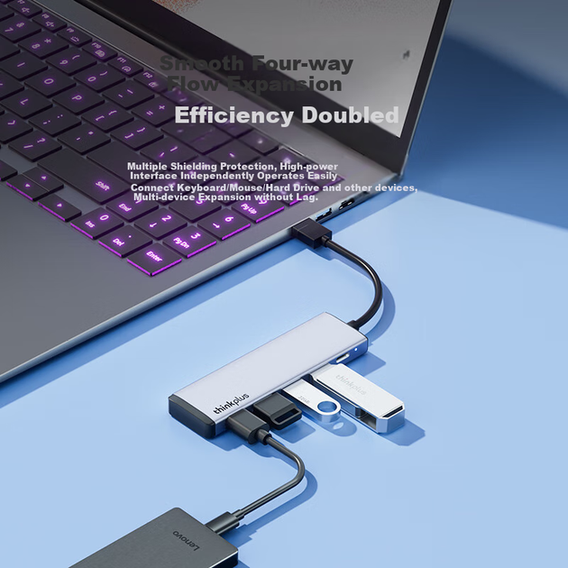 Адаптер USB-хабу ThinkPad Lenovo, конвертер-хаб, док-станція розширення для ноутбука, подовжувач USB, USB-хаб LA04B 1 м металевий - Фото 4 Адаптер USB-хабу ThinkPad Lenovo, конвертер-хаб, док-станція розширення для ноутбука, подовжувач USB, USB-хаб LA04B 1 м металевий - изображение 4