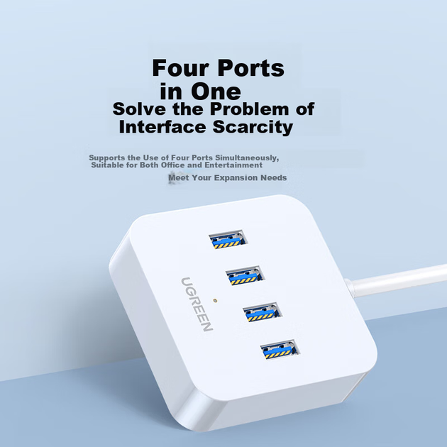 UGREEN USB Hub 3.0 — док-станция расширения, высокоскоростной разветвитель с 4 портами, док-станция расширения, адаптер-конвертер, удлинительный кабель для ноутбуков и настольных компьютеров. - изображение 6