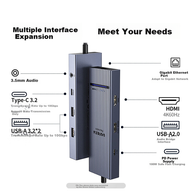 Док-станція UGREEN 55544 8 в 1 Type-C 3.2 зі звуковою картою, гігабітним Ethernet і HDMI 4K60, для планшетів - зображення 5
