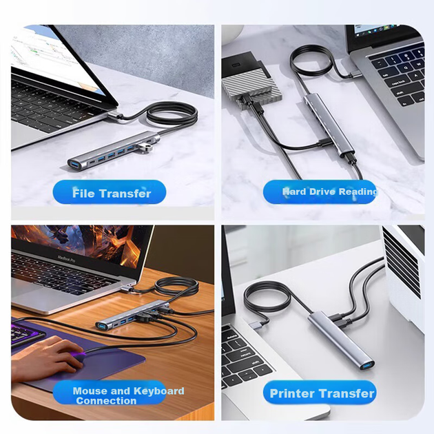 USB-концентратор Youlianxing с 8 портами, длиной 2 метра, USB 3.0, адаптер One-To, подходит для настольных компьютеров Apple и Huawei, ноутбуков, мышей, клавиатур и жестких дисков. - изображение 7