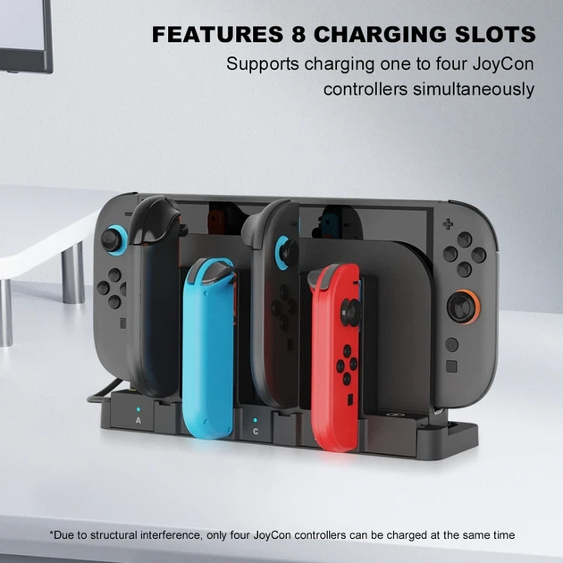 Зарядна станція для контролерів Nintendo Switch, док-станція для зарядки 4 контролерів, чорна - зображення 8