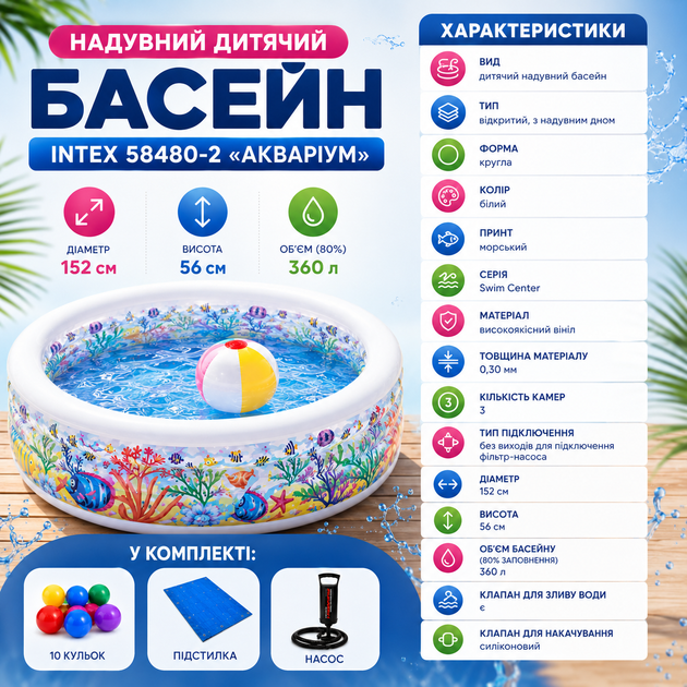 Детский надувной бассейн Intex 58480-2 Аквариум - изображение 6