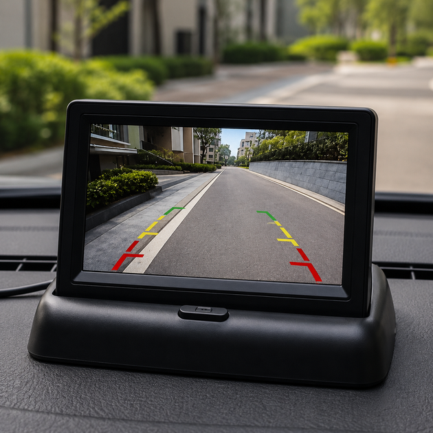 Складной автомобильный монитор 4.3 дюйма TFT LCD для камеры заднего вида 2 AV входа монтаж на торпеду 12 В - Фото 2 Складной автомобильный монитор 4.3 дюйма TFT LCD для камеры заднего вида 2 AV входа монтаж на торпеду 12 В - изображение 2