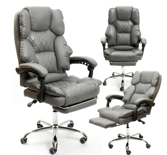 Офисное кресло Diego Comfort Pro серое Офисное компьютерное кресло до 120 кг Офисное кресло с подставкой для ног - изображение 10