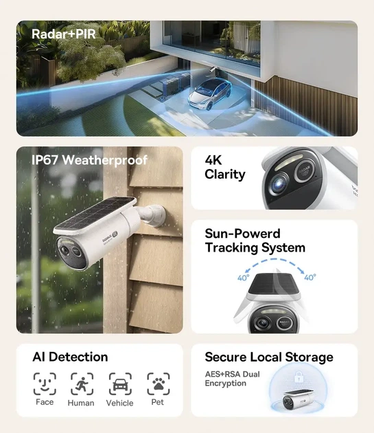 Бездротова Wi-Fi камера відеоспостереження Baseus Security S2 4K IP67 з поворотною сонячною панеллю - зображення 2