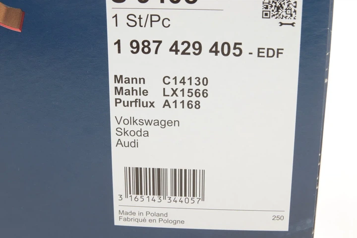Повітряний фільтр BOSCH 1 987 429 405 Volkswagen Tiguan, EOS, Touran, Jetta, Scirocco, Passat, Golf, Caddy; Skoda Yeti, Octavia, Superb; Seat Toledo, Leon; Audi A3 3C0129620, 1F0129620, 3C0129620C - изображение 6