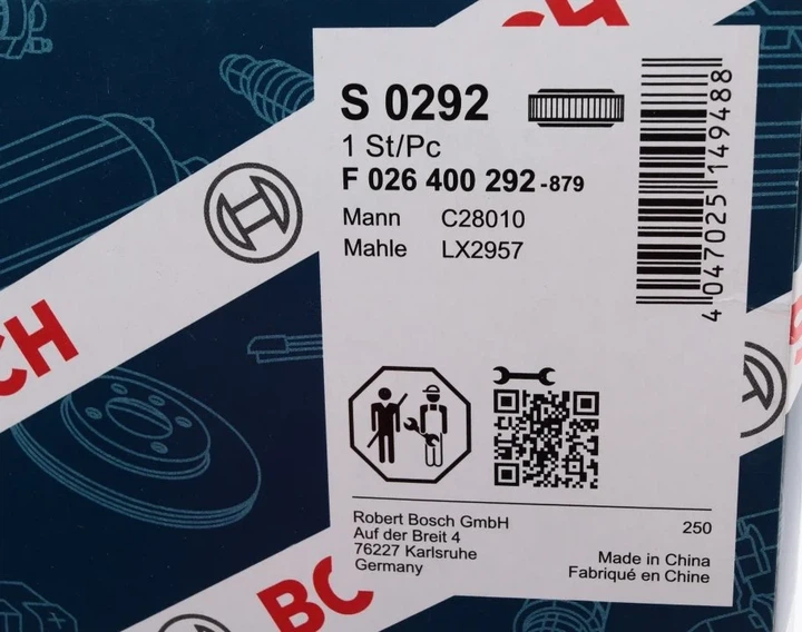 Повітряний фільтр BOSCH F 026 400 292 Hyundai Sonata, Santa Fe 281132P100, S281132P100, 19372653 - изображение 5