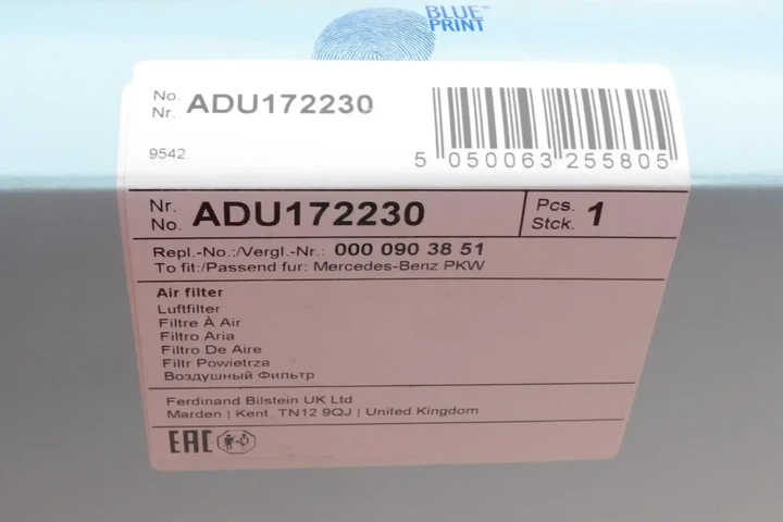 Повітряний фільтр BLUE PRINT ADU172230 Mercedes Vito A0000901651, A0000903851, 0000901651 - Фото 4 Повітряний фільтр BLUE PRINT ADU172230 Mercedes Vito A0000901651, A0000903851, 0000901651 - зображення 4