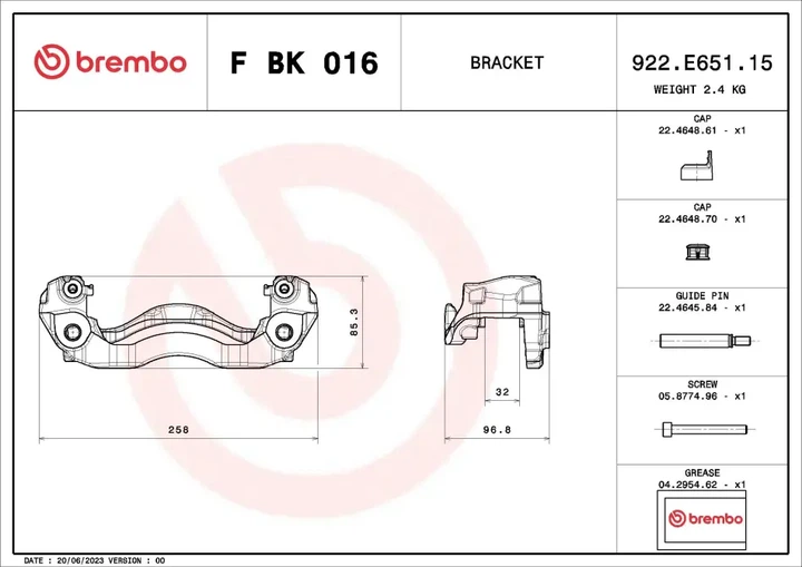 Скоба, супорт гальма BREMBO FBK016 A9074212300 - Фото 2 Скоба, супорт гальма BREMBO FBK016 A9074212300 - изображение 2