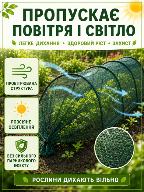 Сетка затеняющая с дугами для теплицы и грядок зеленая 3 м × 55 см, садовое укрытие для защиты растений от солнца (49675911) - изображение 3