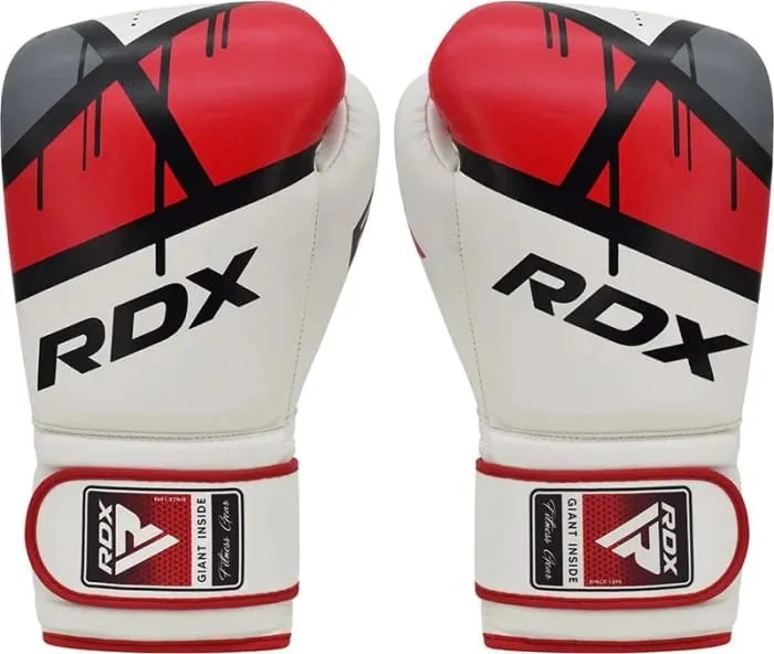 Боксерские перчатки RDX кожа 12 унций белый красный - изображение 4