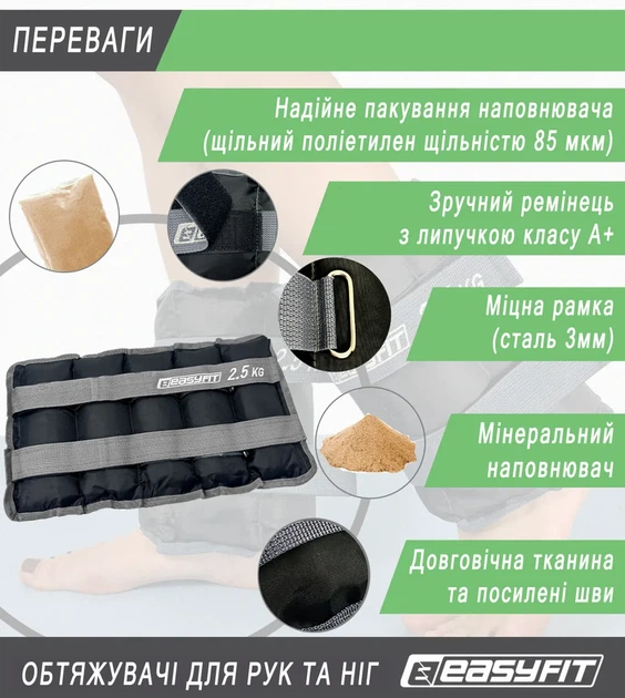 Утяжелители для ног и рук ProDobro Оксфорд 2,5 кг Черные - изображение 4