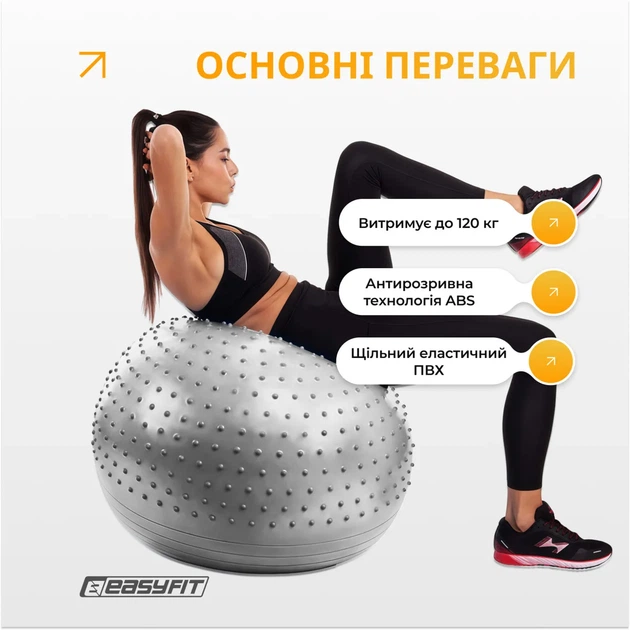 Фитбол ProDobro ПВХ 75 см Серый Полумассажный - изображение 3