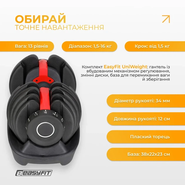 Гантель наборная ProDobro сталь 1,5-16 кг черная - изображение 2