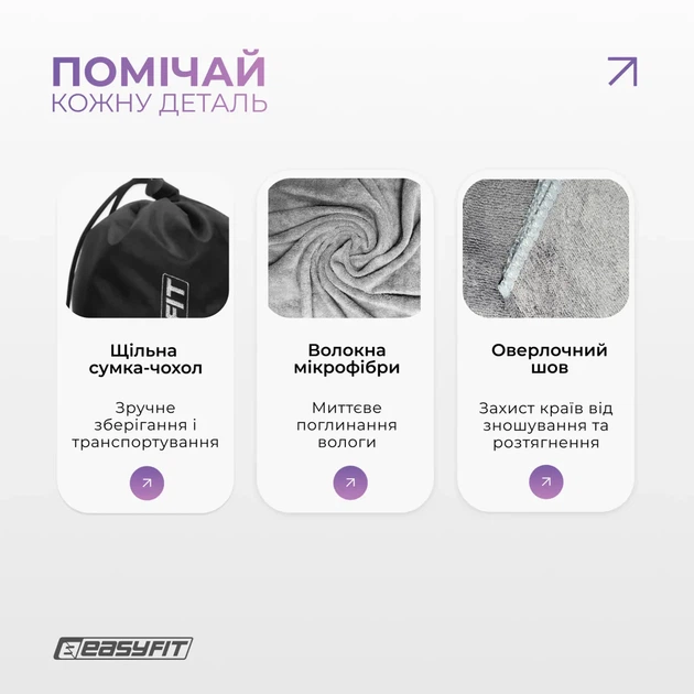 Спортивное полотенце ProDobro микрофибра 140х60 см серое с чехлом - изображение 3