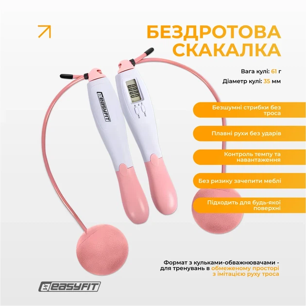 Скакалка без шнура ProDobro ABS ПВХ 2,8 м белый-розовый - изображение 3