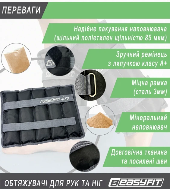 Утяжелители для ног и рук ProDobro Оксфорд 4 кг Черные - изображение 4