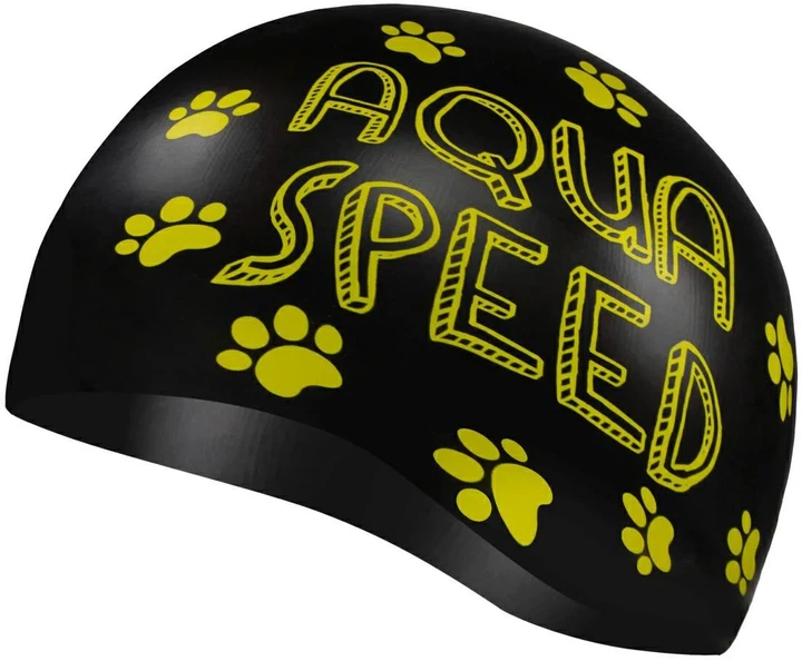 Шапка для плавания Aqua Speed силиконовая OSFM черная с принтом котика - Фото 2 Шапка для плавания Aqua Speed силиконовая OSFM черная с принтом котика - изображение 2