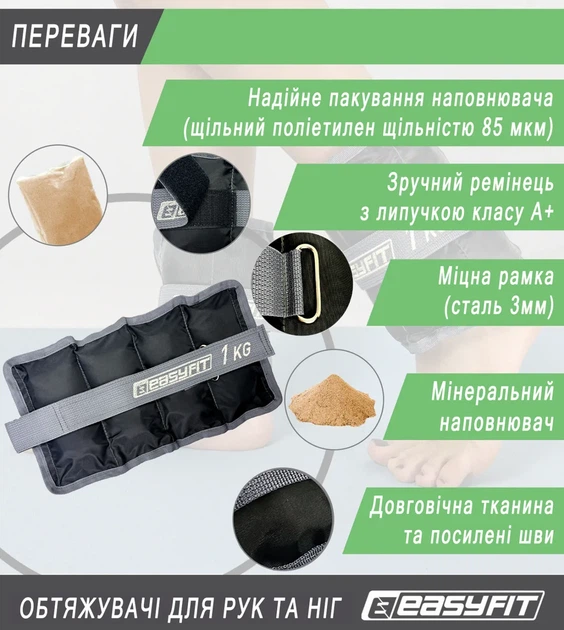 Утяжелители для ног и рук ProDobro Оксфорд 1 кг Черные - изображение 4