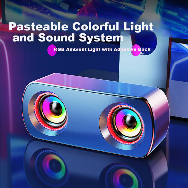 Компьютерные колонки Saida с RGB-подсветкой, проводные USB мультимедийные колонки для настольных компьютеров и ноутбуков, миниатюрный портативный сабвуфер для настольного монитора, Can Be Stuck, V-189 - зображення 4