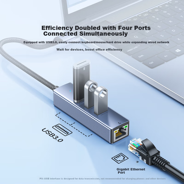 Док-станція розширення SAMZHE Type-C на Gigabit Ethernet, розгалужувач USB 3.0, адаптер мережевого кабелю RJ45 для ноутбука, док-станція розширення для робочого столу Ethernet RHX13-C - изображение 7