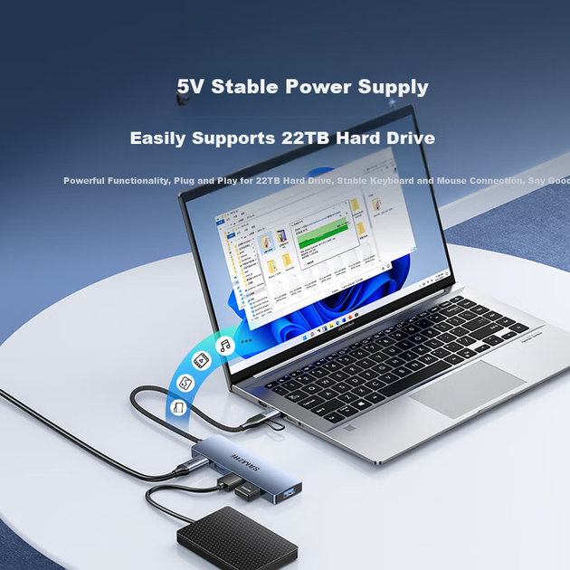 Sanze USB Hub Dual Head 4-in-1 Type-C 3.0 Splitter Multi-Port High-Speed HUB Adapter Converter for Laptop and Mobile Phone HBK1-S - зображення 8