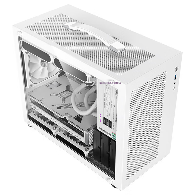 Корпус PADO N4 білого кольору формату MATX, підтримка водяного охолодження 240 мм, портативний настільний комп'ютерний корпус, мініатюрні бокові панелі з прозорим склом, підтримка відеокарт довжиною до 360 мм. - зображення 5