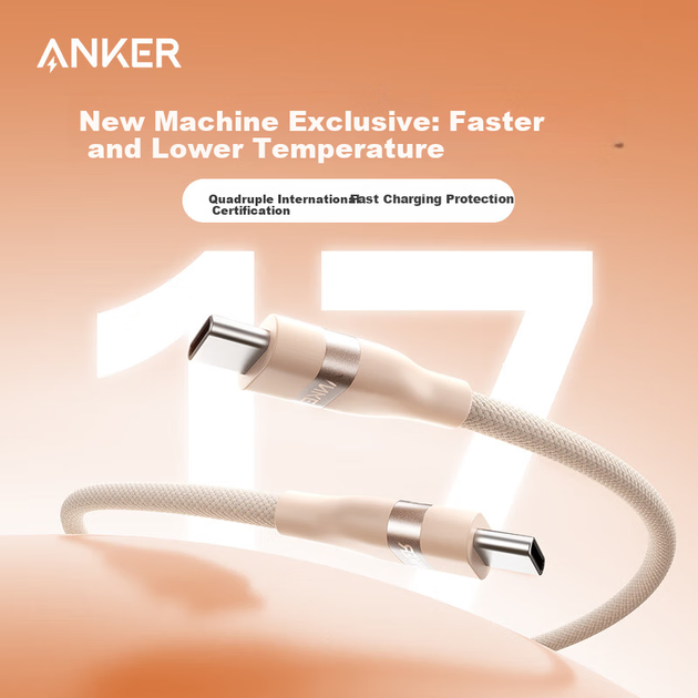 ANKER Anker Apple 17 Зарядный кабель с двумя разъемами Type-C для iPhone 16/15 Pro Max MacBook iPad Huawei Xiaomi 240 Вт для быстрой зарядки и передачи данных 0,9 м, золотистый - Фото 4 ANKER Anker Apple 17 Зарядный кабель с двумя разъемами Type-C для iPhone 16/15 Pro Max MacBook iPad Huawei Xiaomi 240 Вт для быстрой зарядки и передачи данных 0,9 м, золотистый - зображення 4