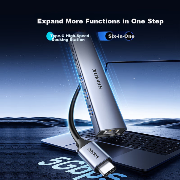 Док-станція Sanze Type-C, USB 3.0 Gigabit Ethernet Hub, адаптер Thunderbolt 4 - HDMI 4K для Apple MacBook/Mac mini DKK6 - зображення 8