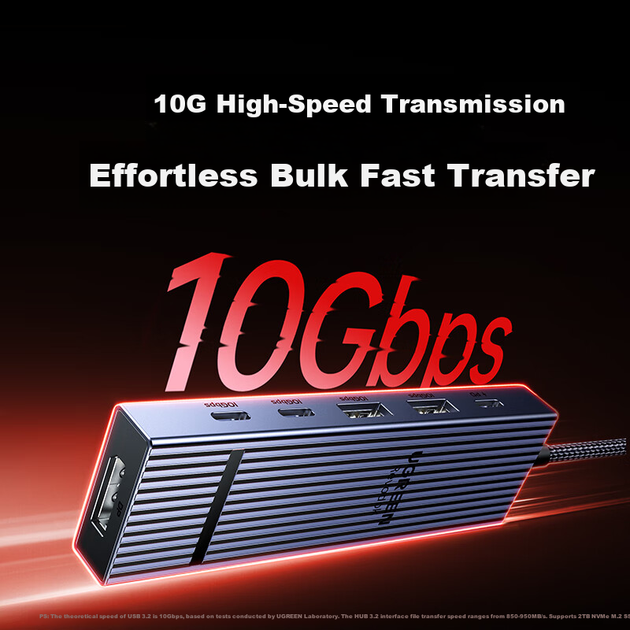 Док-станция расширения UGREEN Type-C на DP, 4K 60 Гц Fins Expansion Dock, адаптер USB 3.2 с высокоскоростной передачей 10 Гбит/с, совместимая с ноутбуками Macbook и Huawei Thunderbolt. - изображение 8