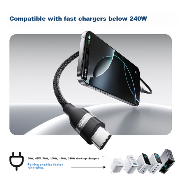 Кабель ANKER Type-C-Type-C 240 Вт для iPhone/Mac/iPad, 0.9 м, черный - изображение 12