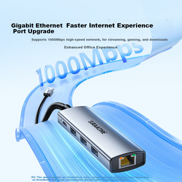 SAMZHE USB 3.0 до Gigabit Ethernet розширення док-станції концентратор спліттер, мережевий кабель для ноутбука RJ45 конвертер розширення робочого столу док-станція HWK1-A - изображение 4