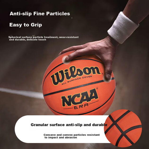 Баскетбольный мяч Wilson NCAA для взрослых, стандартный размер 7, прочный, с резиновым покрытием, для тренировок на открытом воздухе на цементной площадке, артикул 3017201. - изображение 6
